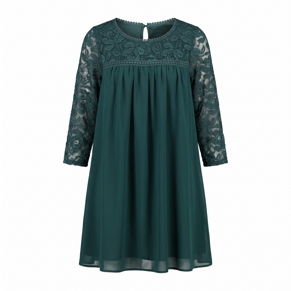 Alya Womens S Teal Lace Yoke 3/4 Sleeve Babydoll Dress Boho Cottagecore